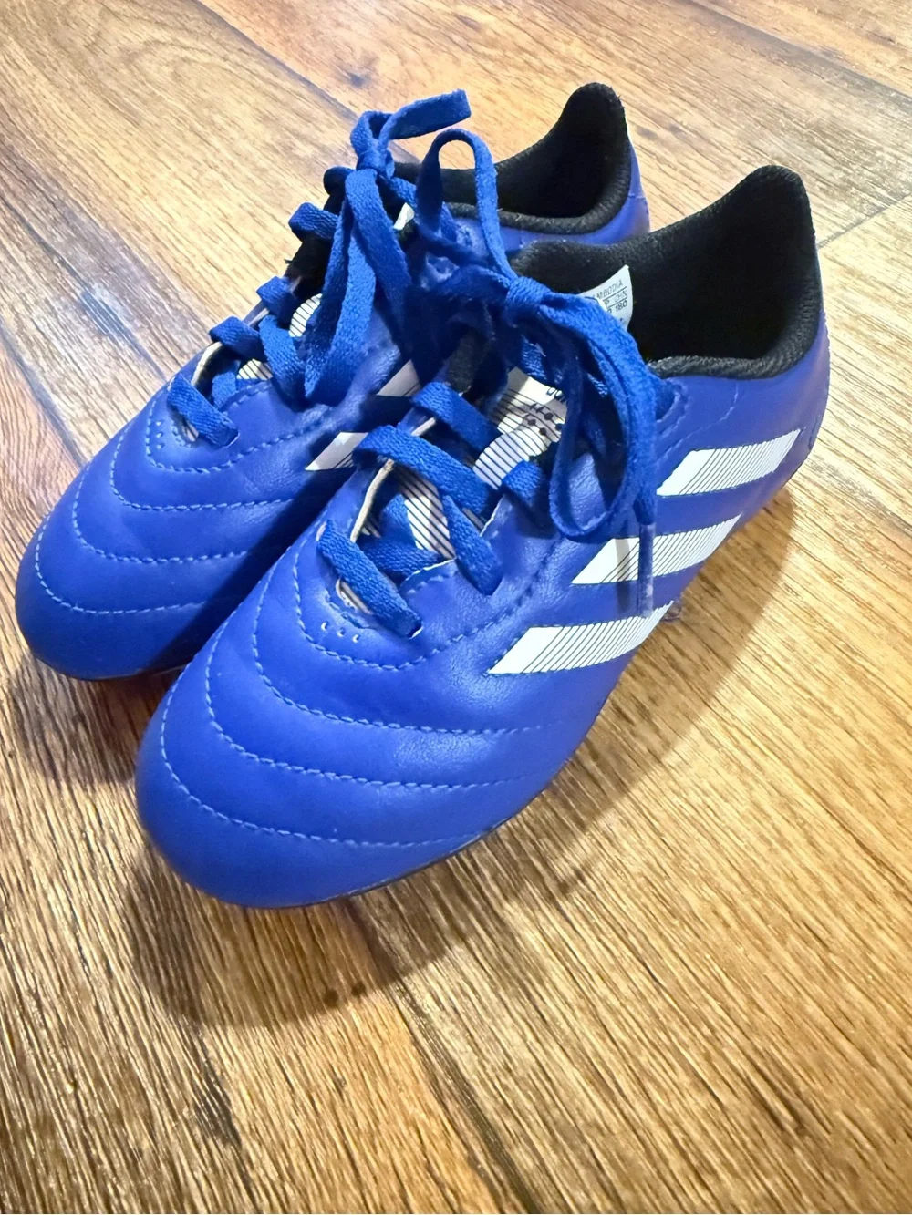 Adidas Kids Blue Soccer cleats with White Stripes- size: 12